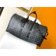 Louis Vuitton's LV latest model, a classic iconic black grey canvas travel bag, made of cut canvas