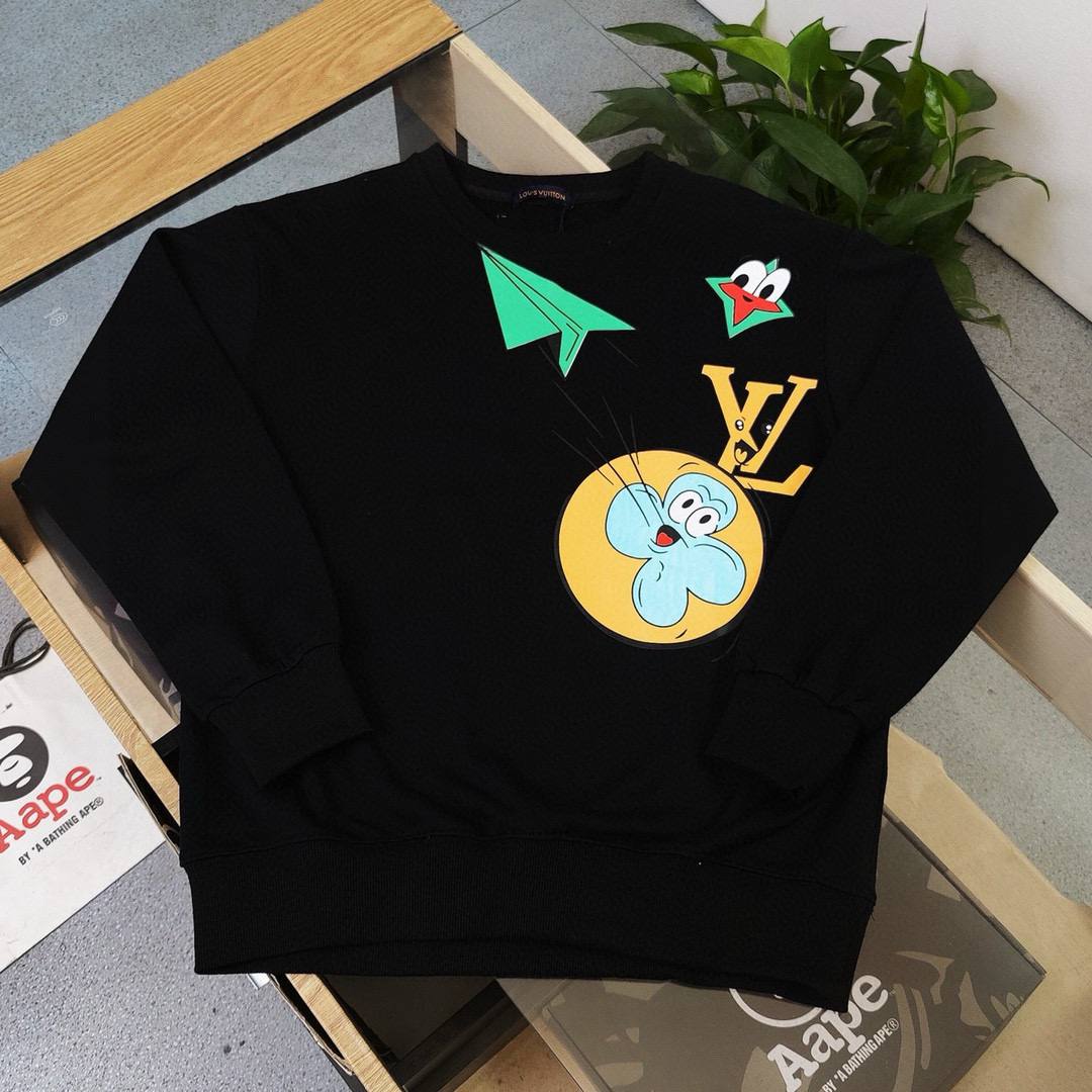  LV Louis Vuitton's new cartoon logo, couple's round neck long sleeved sweatshirt, unisex, original packaging ➕ Original hang tag