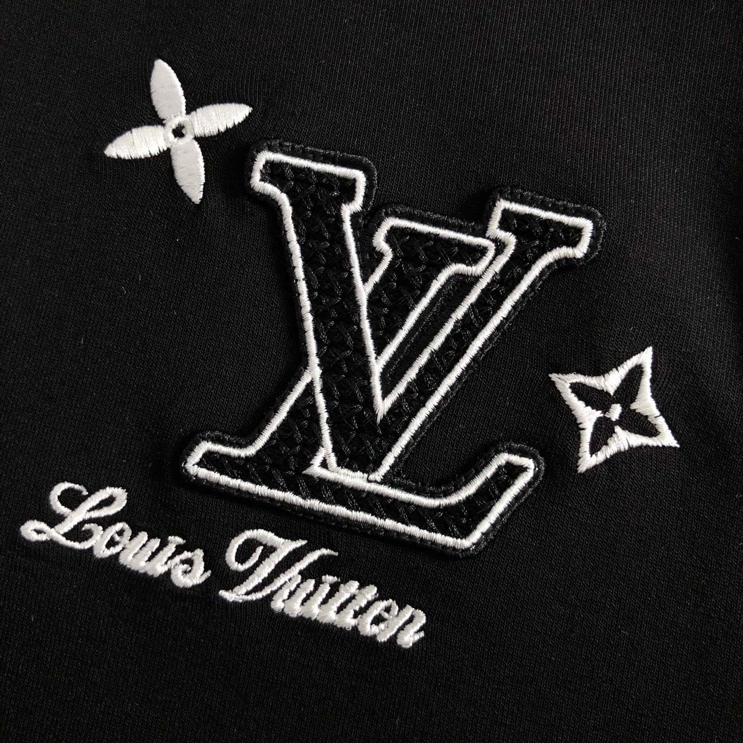 Louis Vuitton, LV soft space cotton, black and gray stitched letter embroidered logo, fashionable and versatile round neck sweatshirt with long sleeves, exquisite craftsmanship fabric