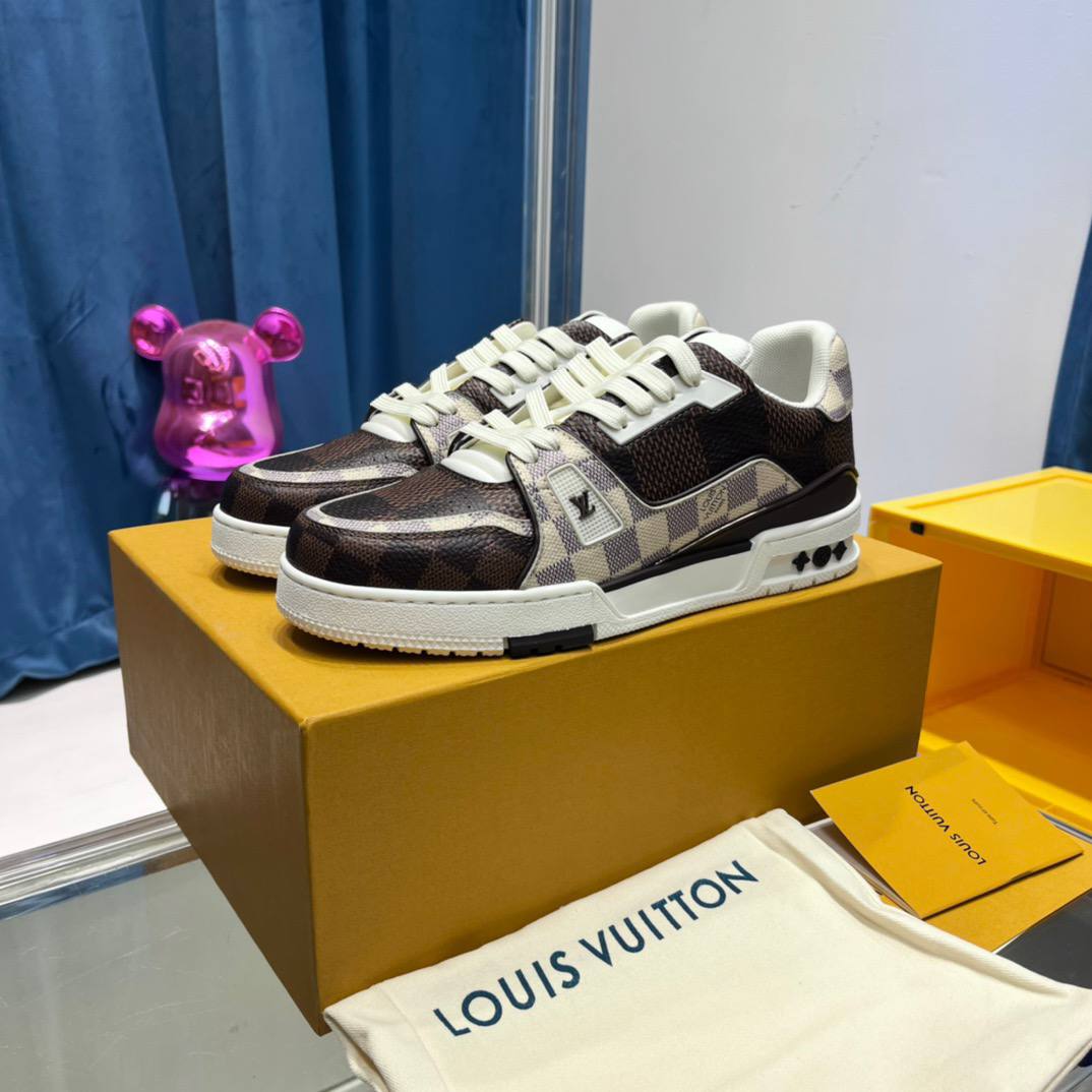 Louis Vuitton LV Trainer official website limited edition retro basketball series sports shoes，With counter packaging box