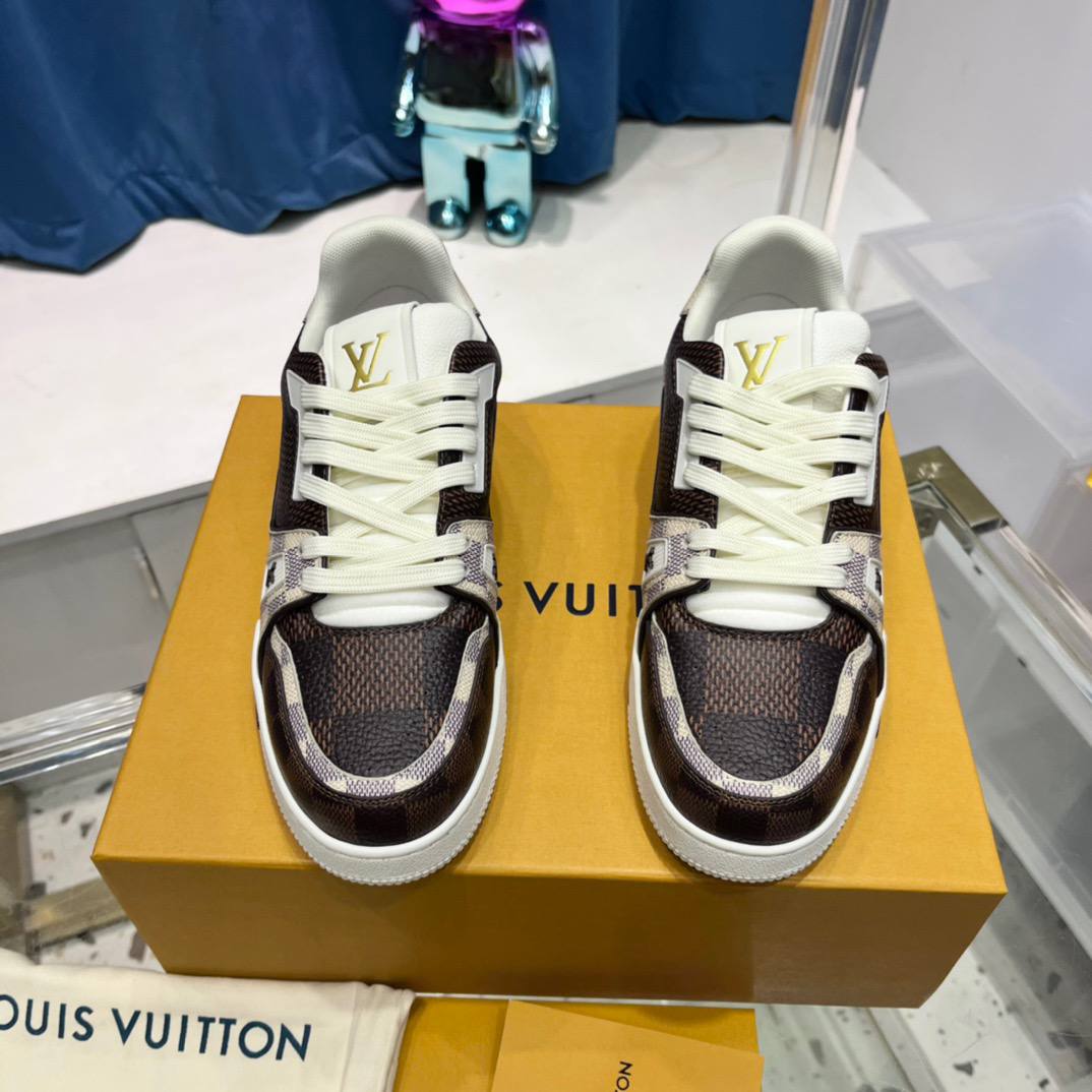 Louis Vuitton LV Trainer official website limited edition retro basketball series sports shoes，With counter packaging box