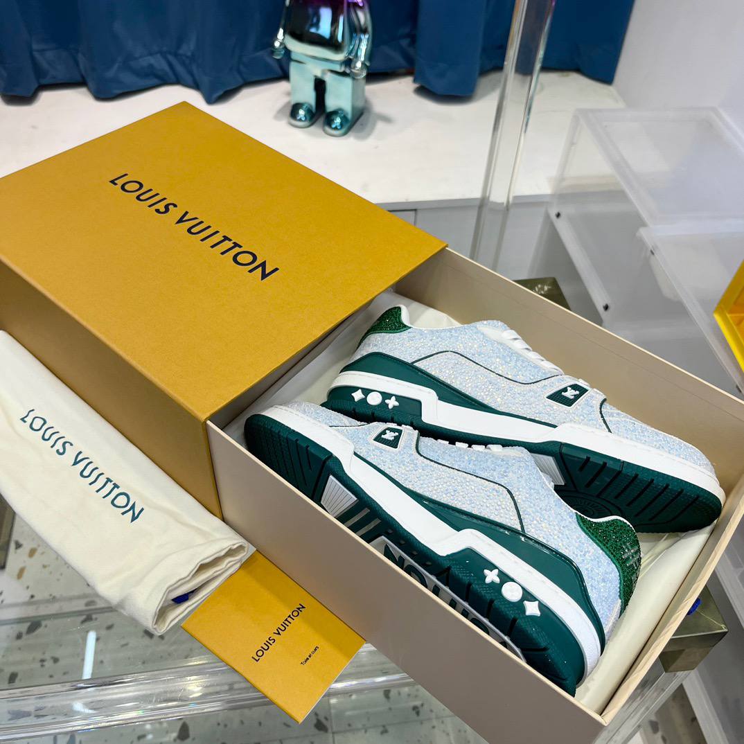 Louis Vuitton LV Trainer Official Website Limited Edition with Diamond, Particle, Sports Shoes, Counter Packaging Box