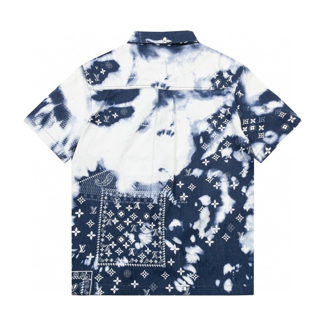 Louis Vuitton LV men's shirt in blue sky and white clouds color style