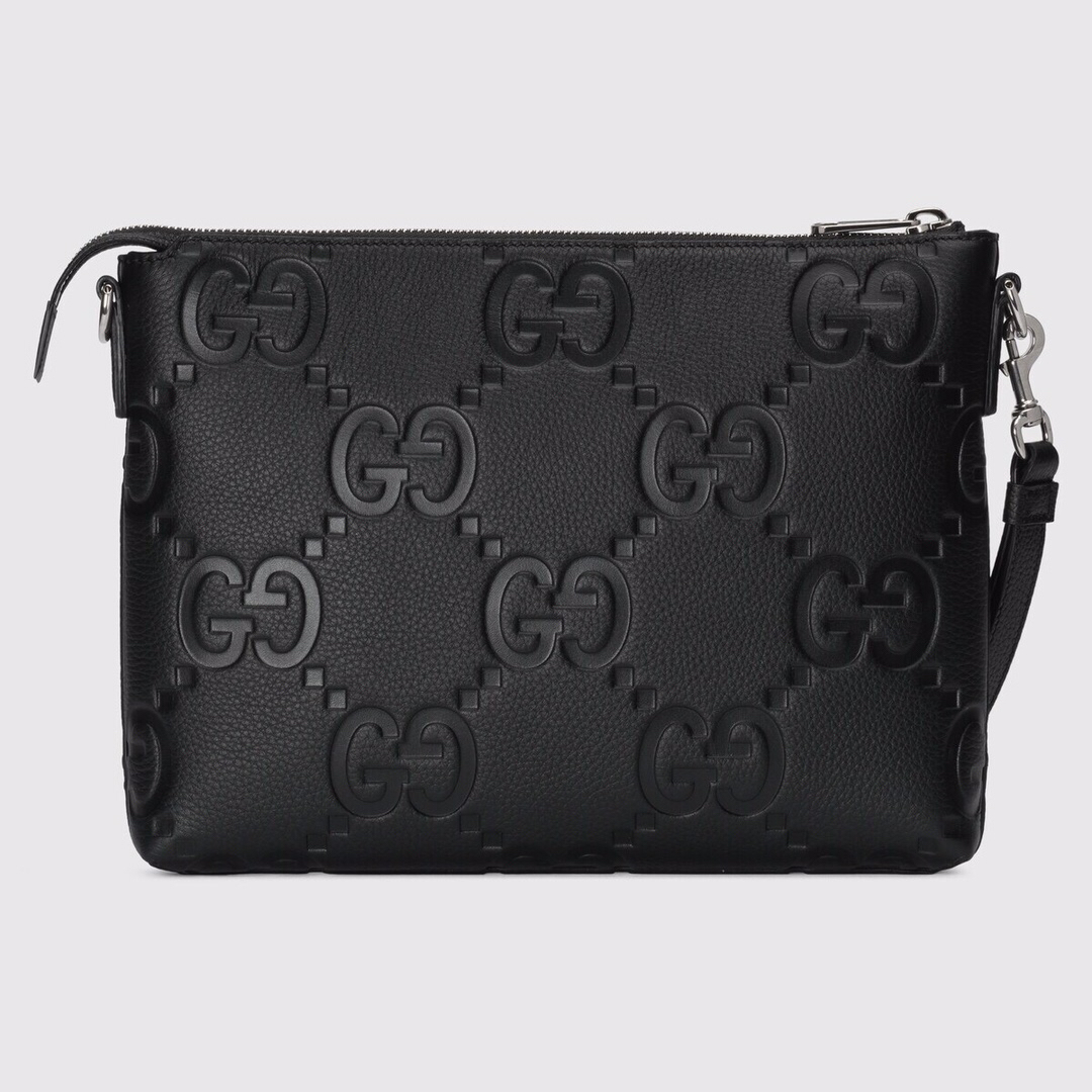 Gucci Double G Medium Postman Bag, Crafted with Black Double G Leather Craftsmanship, Complete Packaging Box, Invoice