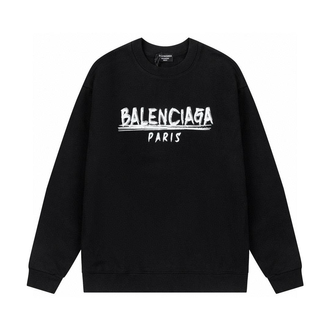 Balenciaga, hand-painted graffiti logo with artistic letters, round neck hoodie for both men and women, couple style