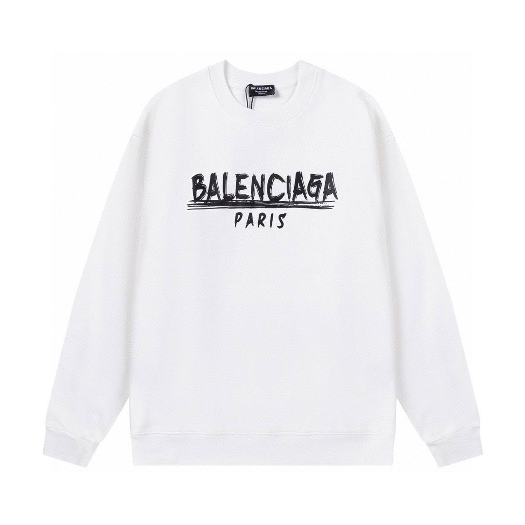 Balenciaga, hand-painted graffiti logo with artistic letters, round neck hoodie for both men and women, couple style