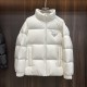 Prada new stand up collar design down jacket is made of glossy nylon fabric, filled with comfortable goose down and feathers. Presenting a loose fit, European and American fashion brand down jacket, made of top-grade original imported fabric