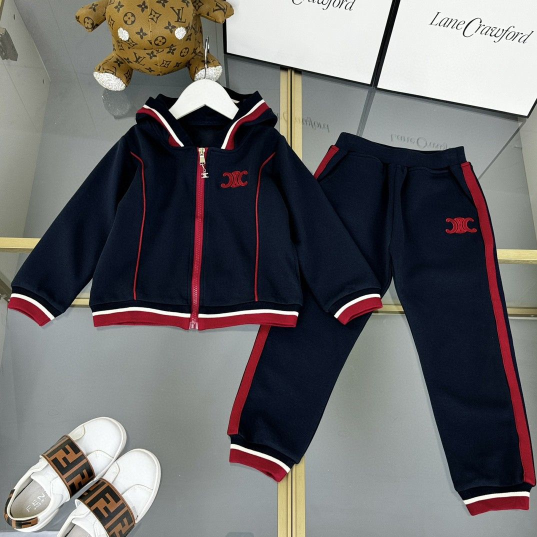 Celine, high-end children's clothing, boys' and girls' sets, made of pure cotton fabric, embroidered logo, comfortable and good-looking upper body