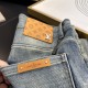 Louis Vuitton LV Spring/Summer Men's Jeans, with a high-end distressed back pocket and premium denim fabric, featuring a classic cut style