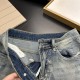 Louis Vuitton LV Spring/Summer Men's Jeans, with a high-end distressed back pocket and premium denim fabric, featuring a classic cut style