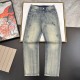 Louis Vuitton LV Spring/Summer Men's Jeans, with a high-end distressed back pocket and premium denim fabric, featuring a classic cut style