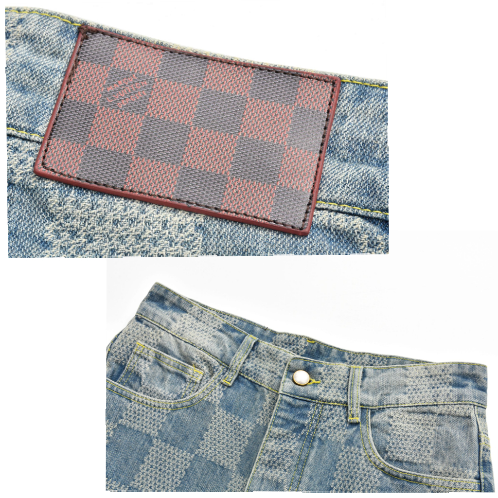 Louis Vuitton jeans, denim jacket, set, optional, checkerboard micro flared pants woven with coarse twill fabric, retro effect, flared pants design R350