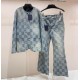 Louis Vuitton jeans, denim jacket, set, optional, checkerboard micro flared pants woven with coarse twill fabric, retro effect, flared pants design R350