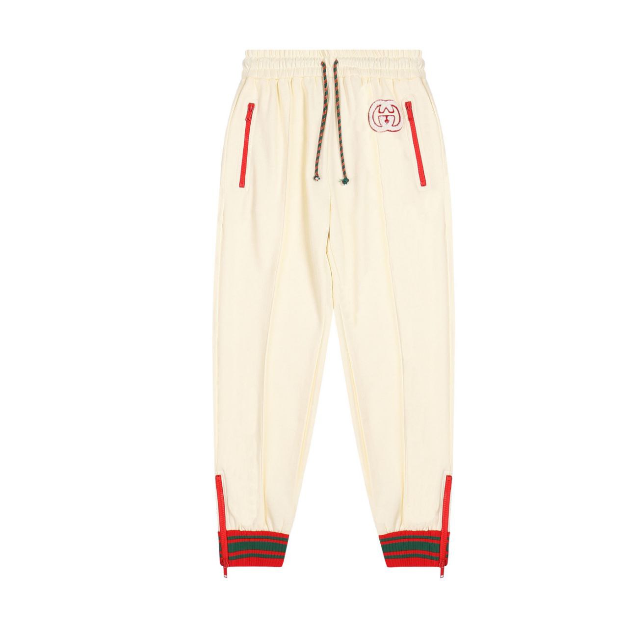 Gucci GG Embroidered Striped Color blocked Pants, with contrasting stripes on both sides of the pant legs and washed looped cotton fabric, versatile and fashionable, suitable for both men and women