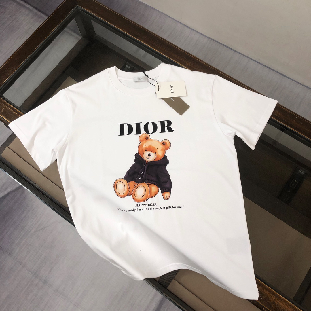 Dior's new short sleeved T-shirt with teddy bear pattern, on sale, comes with full packaging box