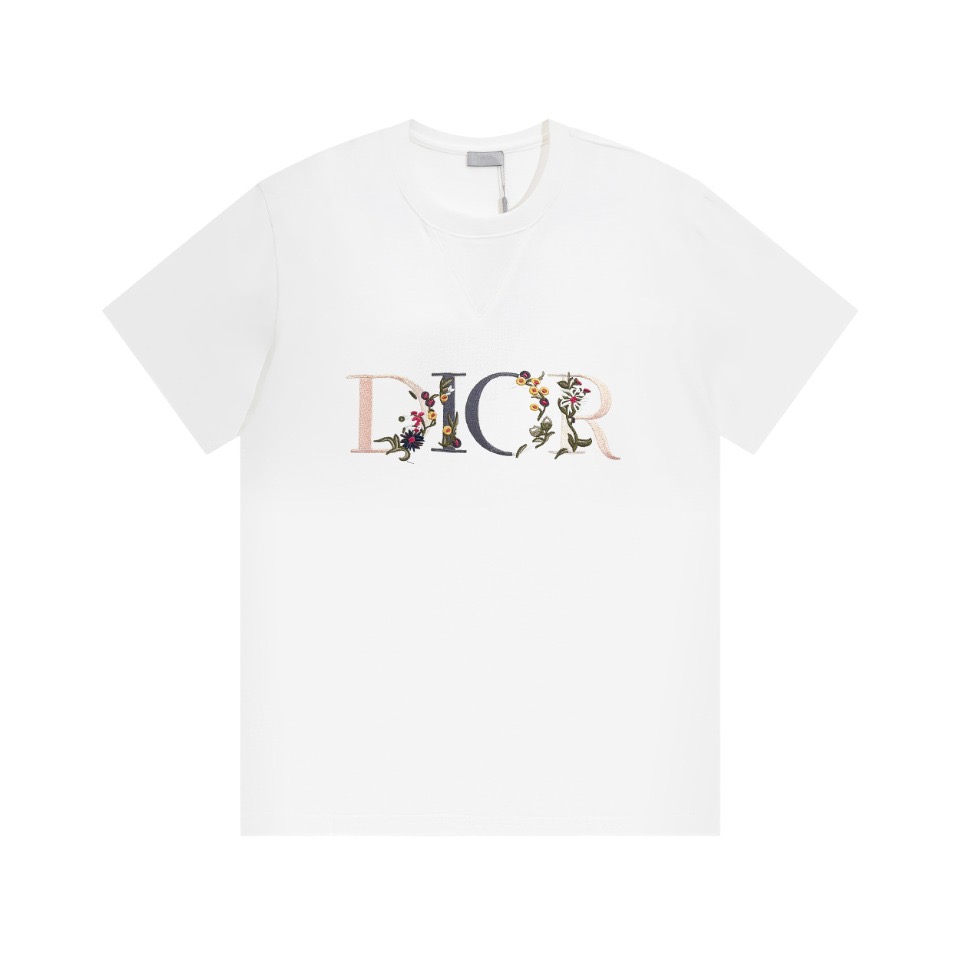 Dior Classic Embroidered Short Sleeve T-shirt, unisex, couple style, complete packaging box, receipts，Special Offer