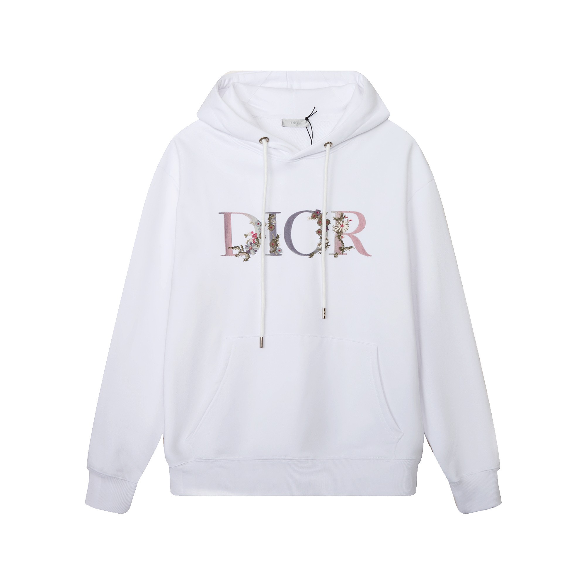 Dior's new embroidered letter patterned hoodie is available in black and white, and comes with a complete packaging box