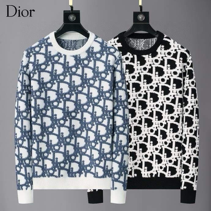 Dior Classic Embroidered LOGO Long Sleeve Sweater, Interwoven with Long Sleeve Sweater, Available in Blue and Black Colors, Comes with Full Packaging Box, R150