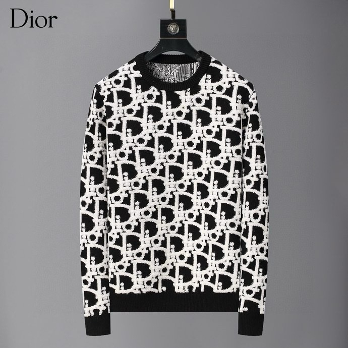 Dior Classic Embroidered LOGO Long Sleeve Sweater, Interwoven with Long Sleeve Sweater, Available in Blue and Black Colors, Comes with Full Packaging Box, R150