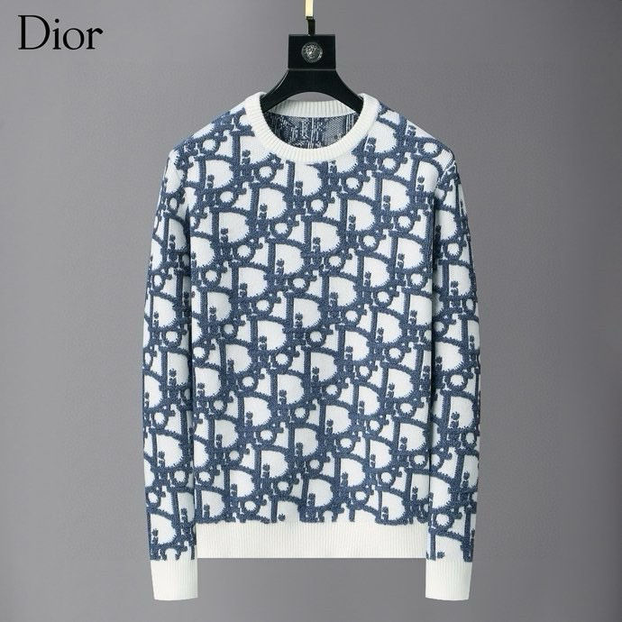 Dior Classic Embroidered LOGO Long Sleeve Sweater, Interwoven with Long Sleeve Sweater, Available in Blue and Black Colors, Comes with Full Packaging Box, R150