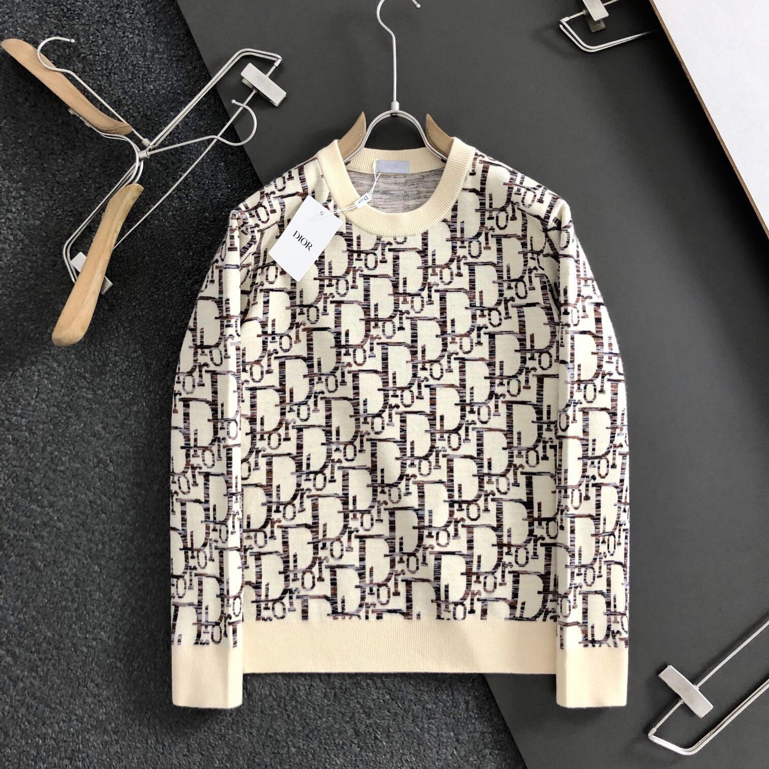 Dior autumn and winter jacquard round neck knitted pullover sweater, unisex, couple