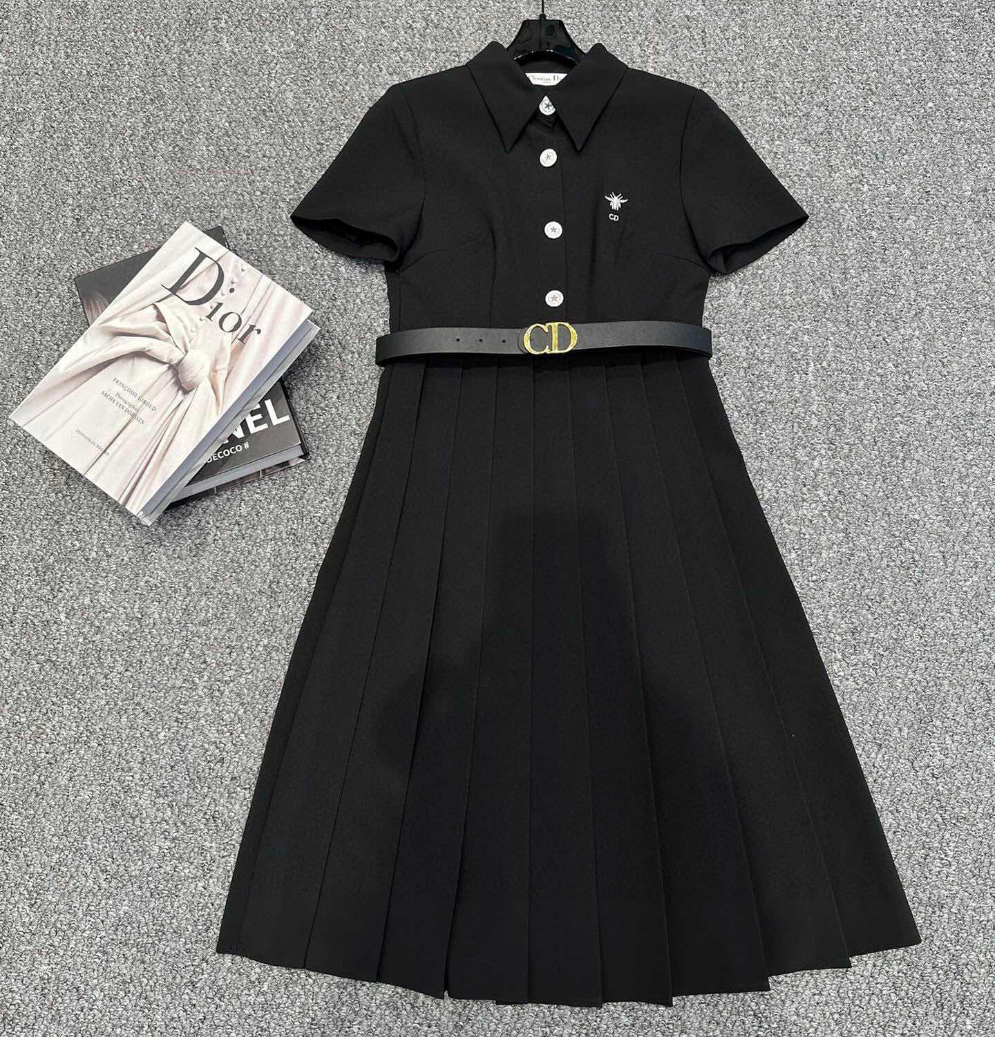 Dior's new embroidered CD dress with pleated hem and CD belt, Complete packaging box