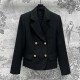 Loewe new style, black short suit jacket, three-dimensional cutting line design, customized gold buckle decoration, lapel design, suitable for daily commuting matching