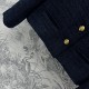 CEline new style, gold button shoulder pad tweed jacket, blue tweed yarn, paired with gold buttons, very classic and high-end