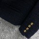 CEline new style, gold button shoulder pad tweed jacket, blue tweed yarn, paired with gold buttons, very classic and high-end